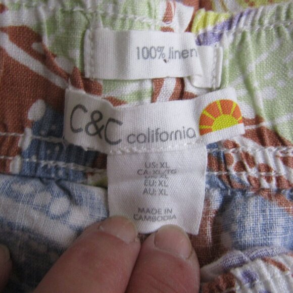 C&C CALIFORNIA XL 100% Linen Tropical Floral Wide Leg Crop Pants Beach Boho - Picture 7 of 9